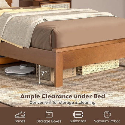 Giantex Wood Twin Bed Frames with Headboard, Mid Century Platform Bed Frame with Solid Wood Legs & Wooden Slat Support, Twin Bed Frames for Kids Adults, Walnut Bed