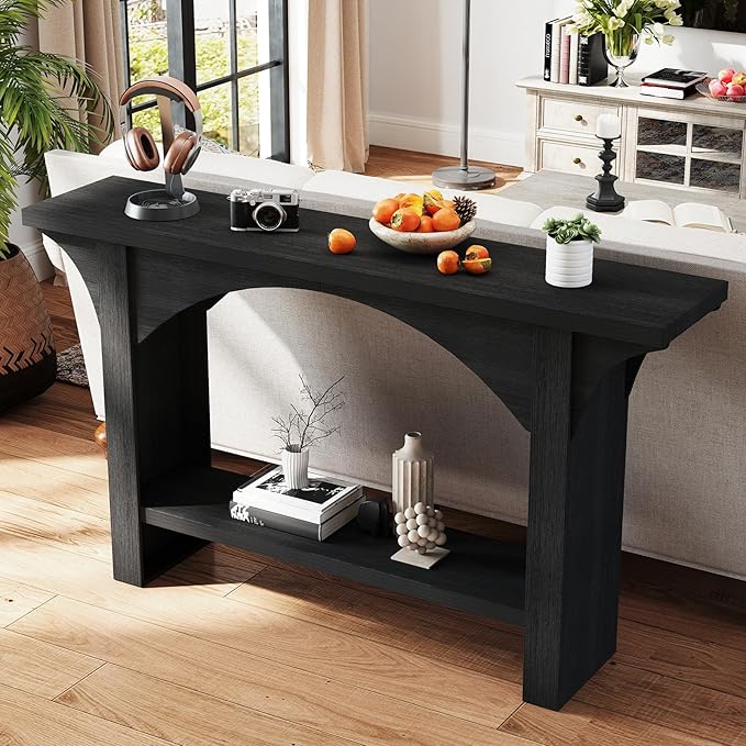 Black Entry Table, 55'' Modern Console Table 2-Tier Wood Entrance Table Foyer Tables for Entryway Hallway