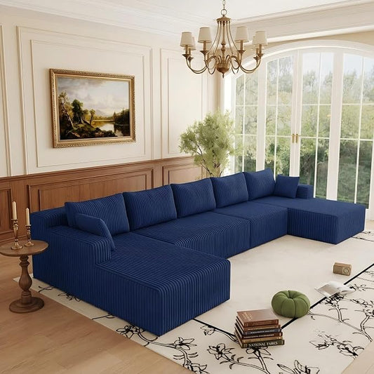 Flexible Combination Cloud Sectional Boneless Couches with Double Chaise,157" Oversized U Shaped Modular Sofa No Assembly Required Foam-Filled Deep Seat Sofa & Couch for Living Room,Apartment