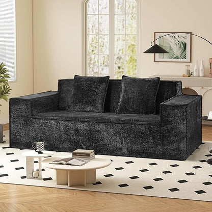 77'' Modern Cloud Loveseat Sofa in Chenille, Deep Seat Boneless Couches Includes 2 pcs Pillows for Living Room, Bedroom, Apartment(Black)
