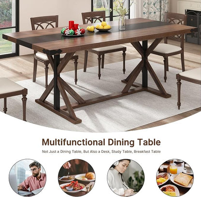 Hlivelood 71 Inch Dining Table for 6 People, Rectangular Kitchen Farmhouse Table W/Thickness Waterproof Wood Tabletop,Long Dining Room Tables W/Wood Strip Base for Kitchen Living Room(BR)