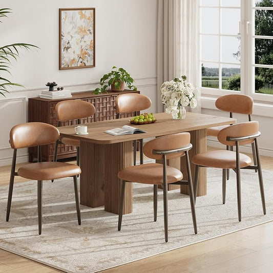 MALOL Dining Chairs Set of 6, Upholstered Kitchen & Dining Room Chairs with Curved Back and Bronze Metal Legs, Comfortable Modern Dining Side Chairs for Dining Room, Kitchen, Brown