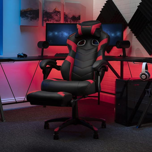 Respawn 110 Pro Ergonomic Gaming Chair with Footrest for Adults - Comfortable Office Gaming Recliner with Lumbar Support and Headrest, Racing Style Video Game Chairs for Computer Gamer - Red