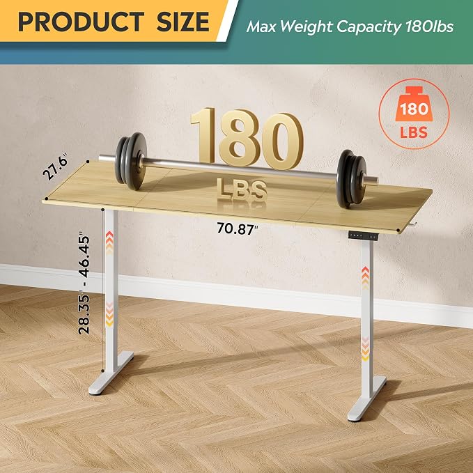 DEVAISE 71 Inch Electric Standing Desk, 3 Adjustable Computer Desk for Home Office, Ergonomic Sit to Stand Desk with LED Touchscreen，Headphone Hook, 3 Memory Preset, with Split Top, Maple