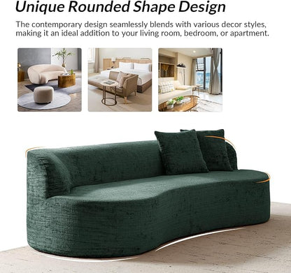 95" Modern Curved Compressed Sofa, All-Foam 3-Seater Cloud Couch with 2 Pillows, No Assembly Required Boneless Sofas for Living Room, Olive