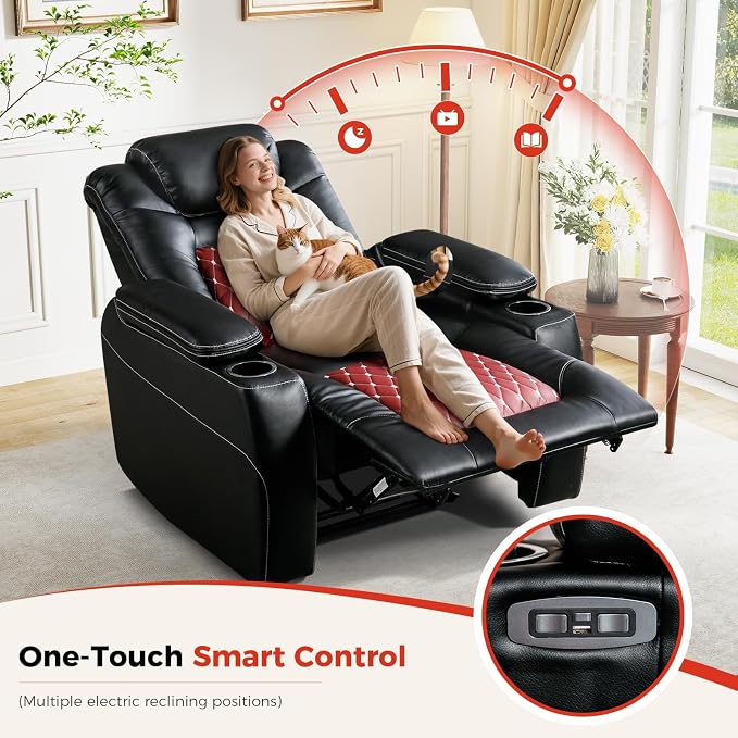 ANJ Power Recliner Chair Set of 3,Home Theater Seating with Adjustable Headrest,Cup Holders,USB Port,Hidden Arm Storage(Black)
