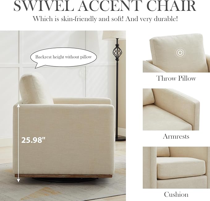 Aoiy & Wifon 30.7" W Swivel Accent Chair Set of 2, Mid Century Modern Swivel Chair for Living Room, Comfy Small Accent Chair, Wavy Chenille, Beige