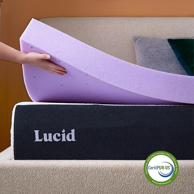 Lucid® 4" Lavender Memory Foam Mattress Topper – CertiPUR-US®, Queen