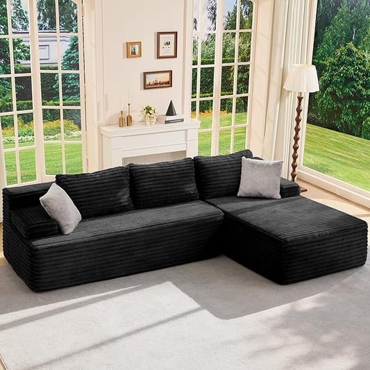 Hobestluk Boneless Couch Modular Sectional Sofa L-Shape Cloud Couch Lounge | 96" Right Facing Chaise Black,Memory Foam,Removable Cover,Non-slip Bottom,No Assemble Required,Furniture for Small Home