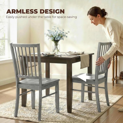 HOMCOM Farmhouse Dining Chairs Set of 2, Ergonomic Solid Wood Armless Kitchen Chairs with Rubberwood Legs for Dining Room, Kitchen, Rustic Gray