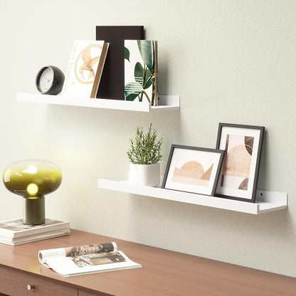 Boswillon 23.6 Inches Long Floating Shelves, 2 Set Modern White Wall Shelf for Bedroom, Nursery Book Shelf with Lip, Picture Ledge Shelf for Living Room, Bathroom, Kitchen