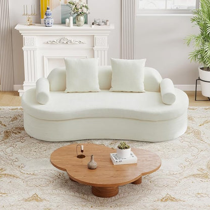 AVZEAR 78" Curved Loveseat Sofa, Chenille Upholstered 2 Seater Couch for Living Room, No Assembly Modern Love Seat Cloud Sofa with 2 Bolster Pillows & 2 Square Pillows, High-Density Foam, White