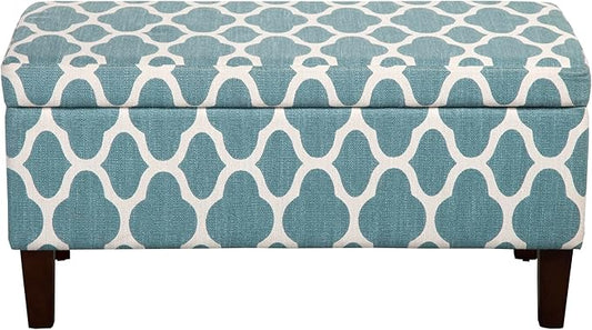 HomePop 36" Storage Ottoman Bench with Hinged Lid - Teal Geometric