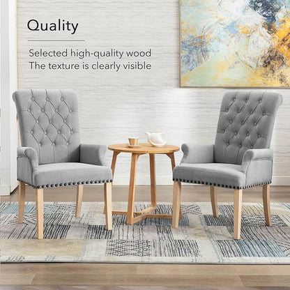 adochr Upholstered Fabric Accent Dining Chair, Elegant Tufted Club Dining Room Kitchen Room Arm Dining Chair, Light Grey