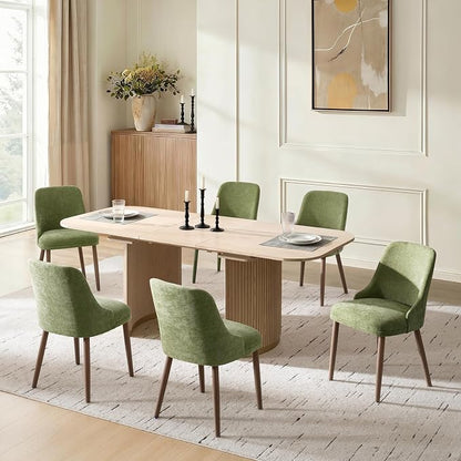 Upholstered Dining Chairs Set of 6, Fabric Dining Room Chairs with Curved Backrest, Solid Wood Legs, Modern Kitchen Chairs for Dining Room Living Room, Moss