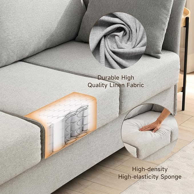 Mid Century Modern Sofa 3 Seat Couch 65.35" W Deep Seat Sofa for Living Room, 3 Person Seater Fabric Couch Sofa Comfy Sleeper Sofa for Apartment Bedroom
