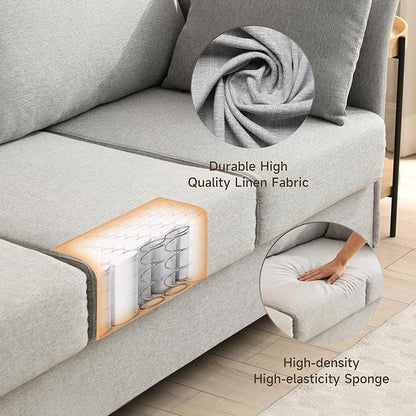 Mid Century Modern Sofa 3 Seat Couch 65.35" W Deep Seat Sofa for Living Room, 3 Person Seater Fabric Couch Sofa Comfy Sleeper Sofa for Apartment Bedroom