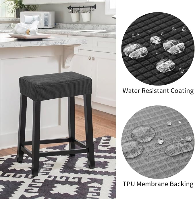 YISUN Stool Covers Rectangle - 2 Pack Stretch Waterproof Saddle Seat Cover Counter Bar Stools Bar Chairs Covers Kitchen Island Chairs Cushion Protector (2, Black)
