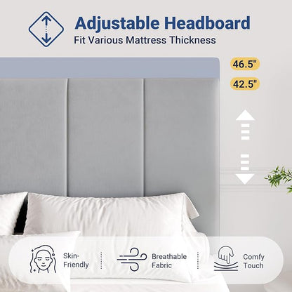 Allewie King Size Velvet Lift Up Storage Bed Frame, Vertical Channel Tufted Headboard, Hydrualic Underneath Storage, Upholstered Platform Bed, Wooden Slats Support, No Box Spring Needed, Gray