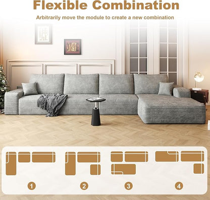 AUGOP 136" Sectional Couches for Living Room Modern Modular Sofa with L-Shape Couchs Upholstered Boneless Couch Deep Seat Sectional Couch with Chaise (Grey, Right Facing Chaise+3Seaters)