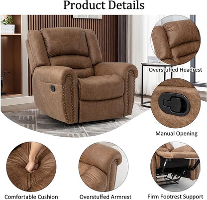 CANMOV Faux Leather Manual Recliner Sofa Set, Manual Recliner Chair, Reclining Loveseat and 3-Seat Sofa for Living Room,Bedroom Furniture, Office,Nut Brown