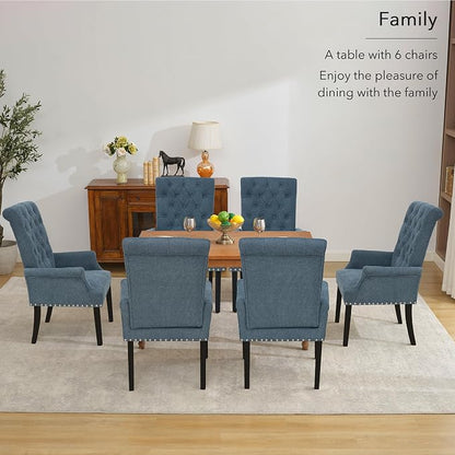 adochr Upholstered Fabric Accent Dining Chair, Arm Dining Chair with Elegant Tufted Club for Dining Room Kitchen Room, Dark Blue