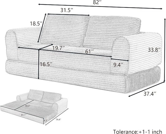 82-Inch Foldable Loveseat Boneless Cloud Couch, Modern Compressed Foam Daybed Floor Mattress Sleeper Sofa, 2-in-1 Boneless Convertible Sofa in a Box,No Assembly Required