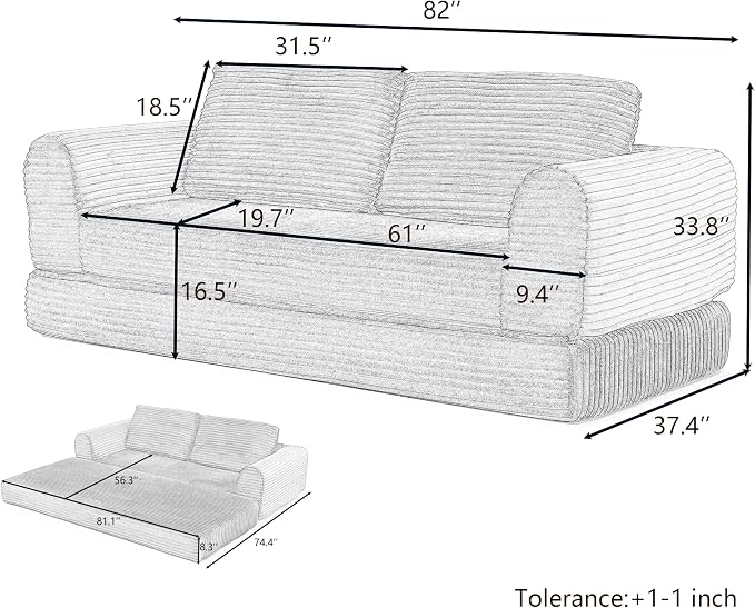 82-Inch Foldable Loveseat Boneless Cloud Couch, Modern Compressed Foam Daybed Floor Mattress Sleeper Sofa, 2-in-1 Boneless Convertible Sofa in a Box,No Assembly Required