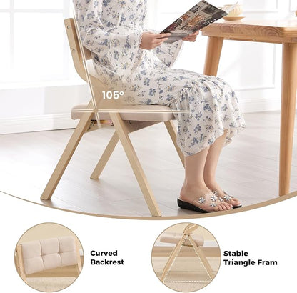 Folding Dining Chairs with Cushion Set of 6,Padded Foldable Dining Chairs,Portable Wooden Folding Chairs with Seat for Dining Rooms Kitchen Wedding Party Indoor Linen Khaki