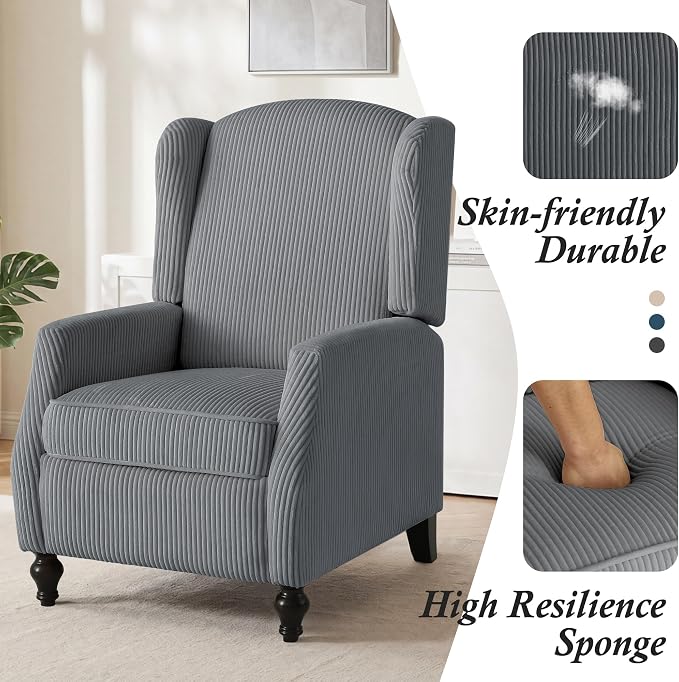 Wingback Recliner Chair with Massage and Heat, Tufted PU Leather Push Back Arm Chair for Living Room Vintage Recliner Chair with Remote Control, Padded Cushion, Backrest