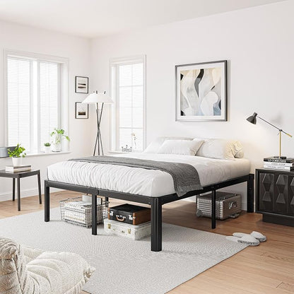 16 Inch High Platform California King Bed Frames No Box Spring Needed, Metal Cal King Bed Frame, Noise Free, Easy Assembly, Heavy Duty, Black