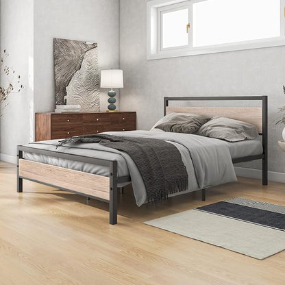 BOFENG Full Size Bed Frame with Wood Headboard,Heavy Duty Platform Bed Frame Full with Storage No Box Spring Needed,Reinforced Steel Slats Support,Mattress Foundation,Oak Color