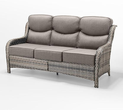 Luxury Patio Sofa 3-Seat Wicker Couch with 6" Thick Cushion - Outdoor Furniture Rattan Sofa with Deep Seating High Back for Patio Garden Balcony Sunroom Backyard, Grey | Grey