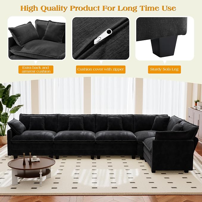 113.8" Modular Sectional Sofa,Cloud Couch for Living Room,Modern Deep Seat Sofa 5 Seater Chenille Fabric Comfy L Shaped Couches with Throw Pillows for Apartment