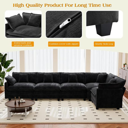 113.8" Modular Sectional Sofa,Cloud Couch for Living Room,Modern Deep Seat Sofa 5 Seater Chenille Fabric Comfy L Shaped Couches with Throw Pillows for Apartment