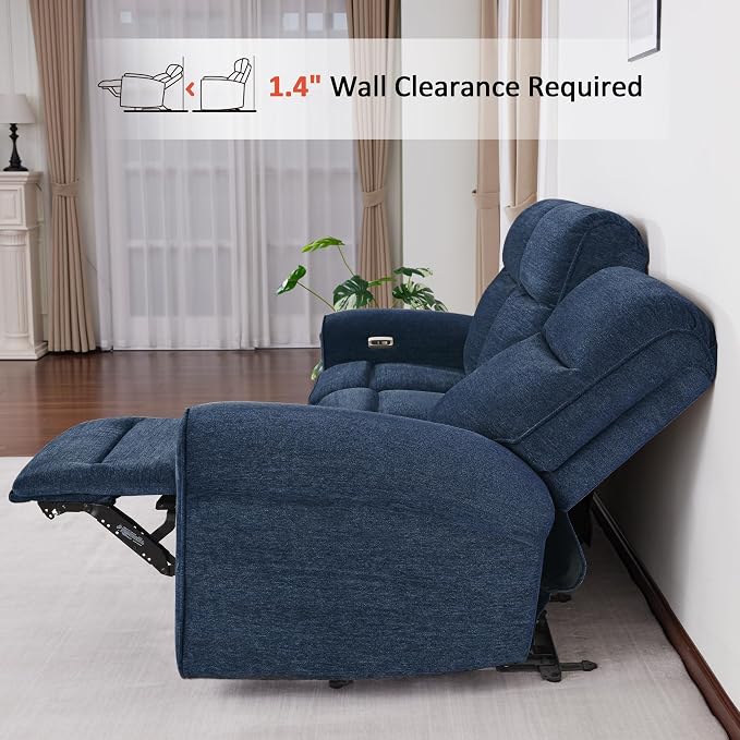 MCombo 87.8" Wall Hugger Power Reclining Sofa, 3-Seat Triple Recliner Couch with USB Ports, Rolled Arm Space Saving Recliner Sofa for Living Rooms Apartments RV, Fabric PR635M5 (Navy Blue)