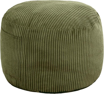 Round Stuffed Pouf Ottoman,Corduroy Foot Rest with Rebound Foam Filled, Furry and Fluffy Foot Stool Ottoman, Floor Poufs for Living Room (Green, 26" D x 26" W x 18" H)