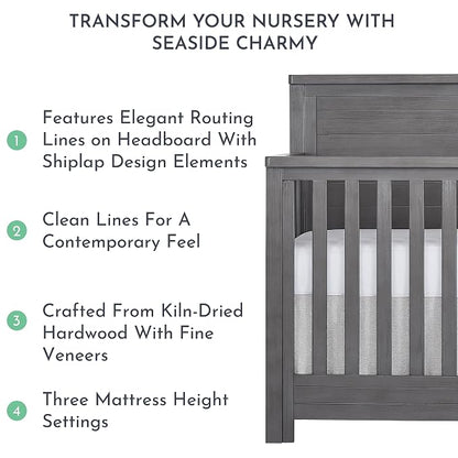 Evolur Belmar Flat 5-in-1 Convertible Full-Size Baby Crib in Rustic Grey, GreenGuard Gold & JPMA, Converts to Toddler, Day & Full-Size Bed, 3 Mattress Heights Crafted in Kiln-Dried Hardwood