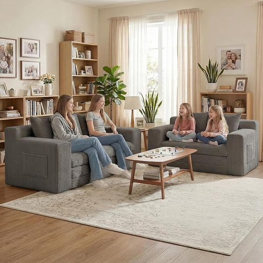 Boneless Couch Sofa Bed, 70'' Convertible Tri-Folding Futon Sleeper with Handle & Side Pockets, Pull Out Couch Bed with Hook and Loop No Assembly for Small Space,Living Room & Bedroom