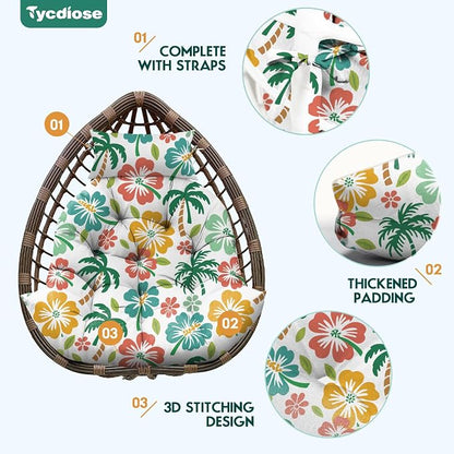 Outdoor Hanging Egg Chair Cushion Replacement, Extra Large Waterproof Egg Swing Cushions with Headrest Pillow and Ties, U-Shaped Thickened Cushion for Hanging Eggs Chair (Green Coconut)