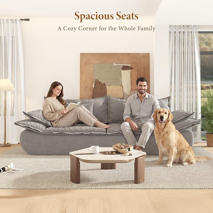 Vesgantti 86.6" Boneless Couches for Living Room, 3 Seater Loveseat Couch in Chenille | Memory Foam | No Assembly Required, Deep Seat Cloud Modular Sofa for Apartment, Office (Grey)