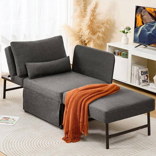 ZZW Sleeper Chair Bed Upgrade 4-in-1 to 5-in-1 Convertible Multi-fuction Sofa Chair w/Adjustable Backrest Assembly-Free Linen Folding Sofa Ottoman Bed for Living Room Apartment (Dark Grey)