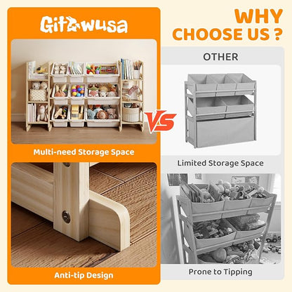 GITAWUSA Toy Storage Organizer, Kids Bookshelf with 6 Shelves, 9 Toy Bins | Toy Shelf, Storage Bin Unit, Toy Organization for Playroom, Nursery, Bedroom, Toddler Room, White, 52''W