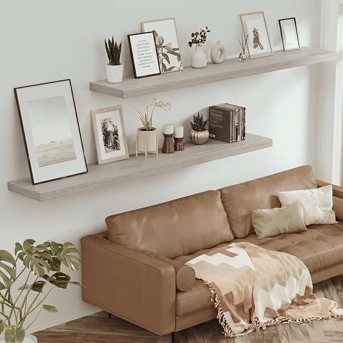 Vivelove 12 in Deep Floating Shelves for Wall, 72" x 12" x 2" Shelves for Room Wall Mounted, 2 Inch Thick Shelf for Bathroom Bedroom Kitchen Book Room, Modern Farmhouse Decor, Set of 1, Grey