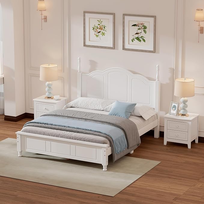 Harper & Bright Designs Bedroom Set Furniture, 3-Pieces Bedroom Sets, Full Size Wood Platform Bed and 2 Nightstands, White