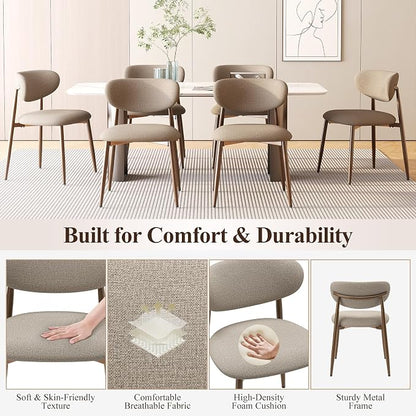 MALOL Upholstered Dining Chairs Set of 6, Curved Back Kitchen Chairs with Metal Legs and Anti Slip Pads, Dining Room Chair for Home and Restaurant, Camel