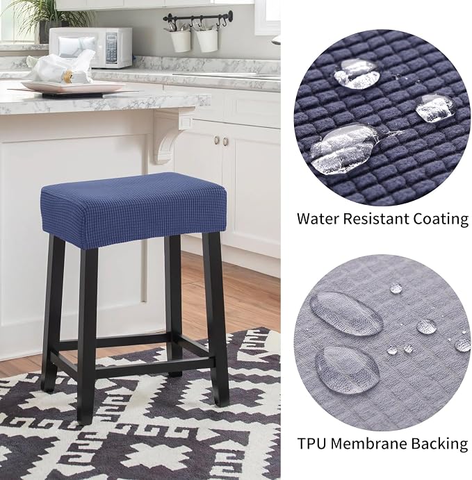 YISUN Stool Covers Rectangle - 2 Pack Stretch Waterproof Saddle Seat Cover Counter Bar Stools Bar Chairs Covers Kitchen Island Chairs Cushion Protector (2, Navy Blue)
