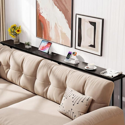 GRLEAF 63" Narrow Console Sofa Table with Built-in Power Strip (2 AC Outlets & 2 USB Ports) – 4.9ft Power Cord, Metal Frame, Easy Assembly, Ideal for Behind Couch, Hallway, and Home Office | Black