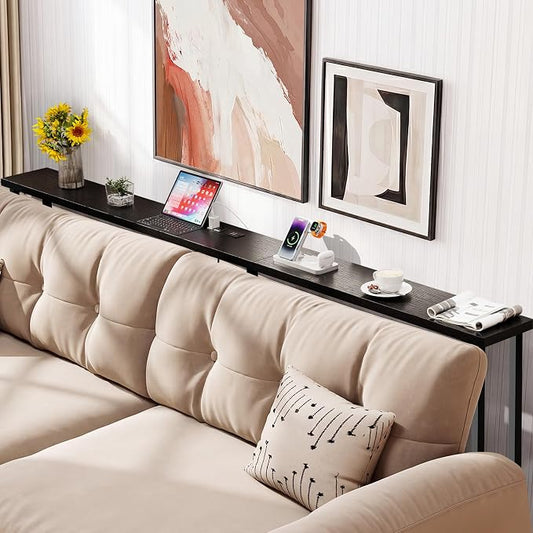 GRLEAF 78" Sofa Table with Built-in Power Strip (2 AC Outlets & 2 USB Ports) – 4.9ft Power Cord, Metal Frame, Easy Assembly, Long Couch Table Behind Sofa, Hallway, Living Room and Home Office | Black