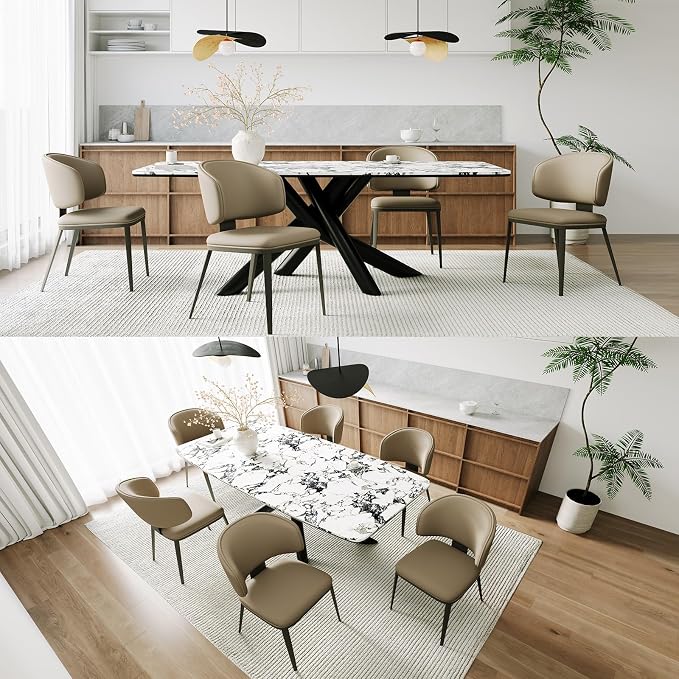 Dining Chairs Modern High Backrest Comfortable, Fashion Upholstered Kitchen Chair Armless Dinner Chair with Metal Legs for All Rooms (Milk Coffee, Set of 4)